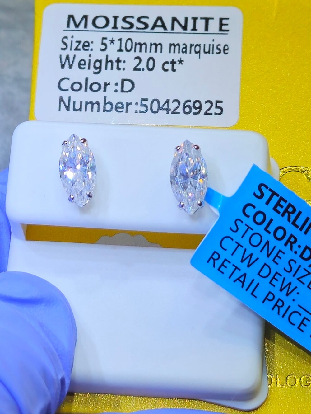 GRA Certified 2ct Marquise Moissanite Stud Earrings .925 Sterling Silver NWT